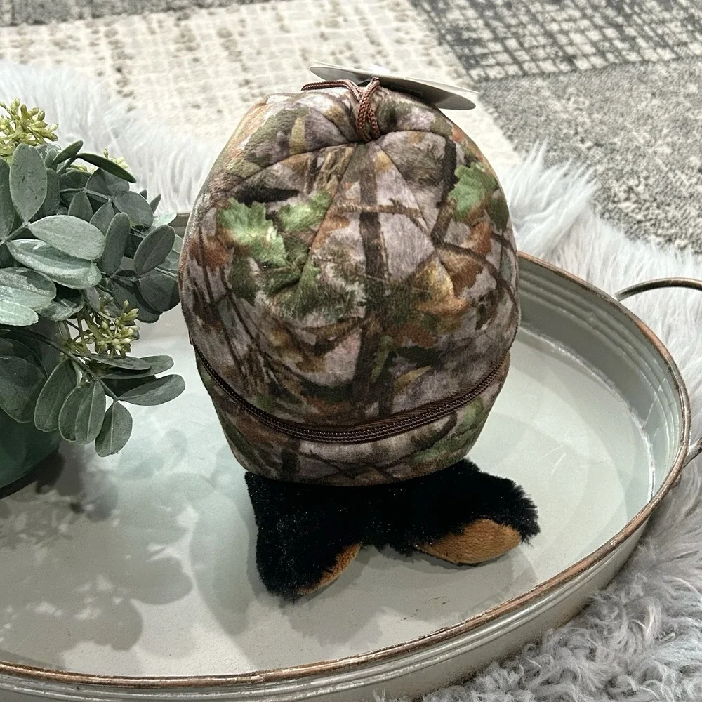 Wishpets Hidden Black Bear Inside Camouflage Zipped Egg Pouch NWT